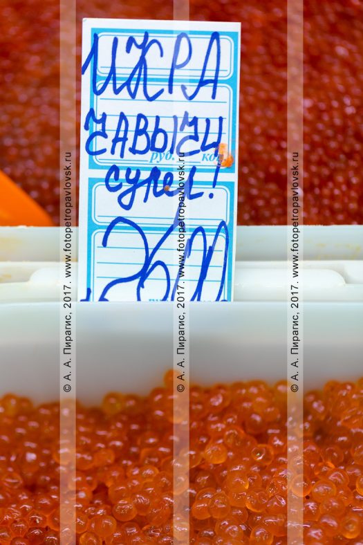 Фотография: цена соленой красной икры из чавычи (самый крупный вид тихоокеанских лососей) — 2600 рублей за килограмм