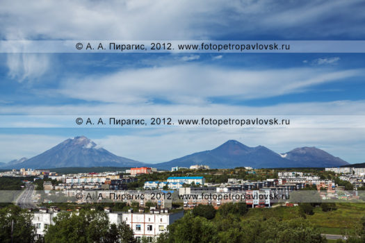 Фотографии города Петропавловска-Камчатского на фоне "домашних" вулканов